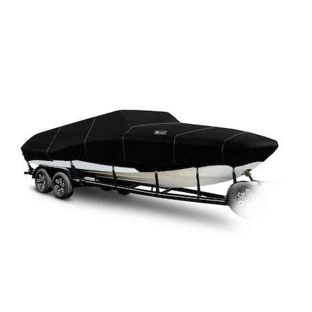 Eevelle Boat Cover DECK BOAT Walk Thru Windshield, Outboard Fits 30ft 6in L up to 102in W Black SFDKWT30102B-BLK